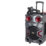 Boxa Activa Portabila Troller 12", Soundvox™ MT-1703, cu 2 x Microfoane, 120 W, Bluetooth, Display, Fm, Usb, Sd, Aux, Lumini, Telecomanda, Silver