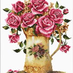 Set goblen imprimat cu ață și ac – Trandafiri în vază antică, 26 x 29 cm