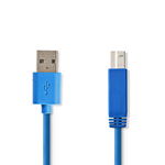 cablu imprimanta usb 3.2 usb-a tata - usb-b tata, 3m, albastru, nedis, NEDIS