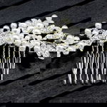 Accesoriu Par Mireasa Argintiu Pearl Leaf, Birdye Bride