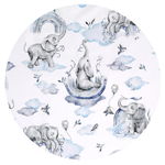 Paturica de infasat Qmini multifunctionala 75x75 cm din bumbac Elephants on Rainbow Blue, Qmini