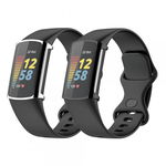 Set 2 huse din silicon pentru Fitbit Charge 5 cu rama si ecran de protectie, negru, argintiu, krasscom