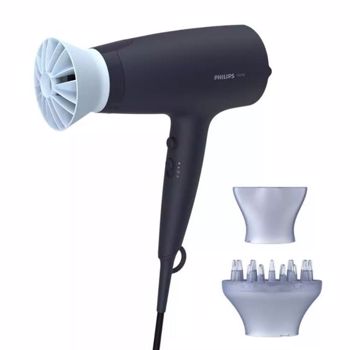 Uscator de par Philips BHD360/20, 2100W, accesoriu Thermo Protect, ingrijire cu ioni, 6 setari de viteza/temperatura, cap de coafare 14 mm, difuzor, Albastru inchis