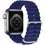 Curea silicon DuxDucis Ocean Wave compatibila cu Apple Watch 4/5/6/7/8/SE 42/44/45mm Navy Blue
