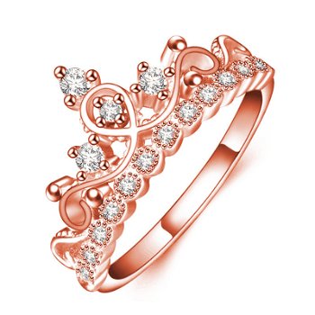 Inel in forma de coroana in culoarea aurului roz, cu strasuri, bijuterii pentru femei ideale de oferit cadou, Neer