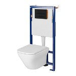 Set vas wc suspendat Larga Square cu capac soft close, rezervor incastrat Tech Line Opti si clapeta negru mat, Cersanit