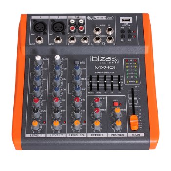 Mixer audio 4 canale, cu egalizator, port USB, Ibiza Sound, MX401 , Ibiza Sound
