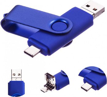 Stick de memorie 3 in 1 tip C AreTop, Micro USB et USB 2.0, albastru, 32 GB