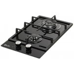 Plita incorporabila domino LDK LINARES WOK JZ2BK30, Gaz, 2 arzatoare, Arzator WOK, Gratare fonta, Aprindere electrica, Siguranta gaz, 30 cm, Negru, ART11829