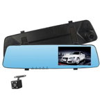 Camera Video Auto tip Oglinda Techstar DVR H450 Dubla FullHD Touchscreen, Night Vision, Senzor Gravitational, Unghi 170°