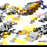 Set Masina de Jucarie 4 in 1, Engros , STEM, RC cu telecomanda, sunete, muzica si lumini, Vehicule de Constructii, Demontabile, Buldozer, Excavator, Compactor, Picamer, cu Surubelnita, Bormasina Electrica si Instructiuni, Pentru Copiii 3 ani plus - Pitik, 