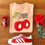 Tricou dama bumbac fin 100% roz piersica cu imprimeu ADORE