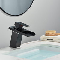 Baterie lavoar negru mat cu LED, curgere tip cascada, CasaVie