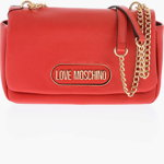 Moschino Love Textured Faux Leather Shoulder Bag With Golden Logo Red, Moschino