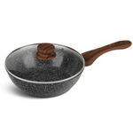 Tigaie wok Edenberg EB-5663, 28 cm, acoperire granit, inductie, maner din lemn, grafit/gri, Edenberg