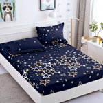 Husa de pat cu elastic din Bumbac Finet + 2 Fete de Perna, Golden Stars, JOJO HOME