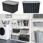 Cutie practica cu capac 18 L pentru depozitare si organizare, 39 x 29 x 22.5 cm, Negru/Gri, Pufo