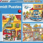 Puzzle Schmidt - Pompierii si politia, 3x24 piese, cu poster