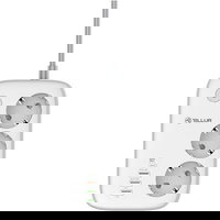 Prelungitor inteligent Tellur Smart TLL331521, Wi-Fi, 3 porturi, PD30W, QC18W, 2xUSB 2.4A, 2500W, 10A, protectie pentru copii si supratensiune, 2m, Alb/Gri, Tellur