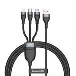 Cablu de date/incarcare Baseus, Flash Series 3in1, Lightning/USB-C/Micro USB, 1.2M 5 A, Negru, Baseus