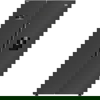 Side By Side Beko GN163241DXBRN, 576 L, Clasa E, Inverter, NeoFrost Dual Cooling, HarvestFresh, EverFresh+, Water Dispenser, Twist Ice Maker, 179 cm (Negru/Inox), Beko