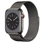 Smartwatch Apple Watch S8 Cellular, ecran LTPO OLED, Bluetooth, Wi-Fi, GPS, Bratara otel 41mm, Carcasa otel, Rezistent la apa 5ATM (Negru/Argintiu), Apple