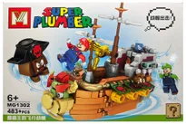 Set de constructie Super Mario, Corabia Zburatoare, 483 piese tip lego, OEM