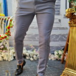 Pantaloni eleganți de bărbați, Gri, Slim Fit, Conici si elastici - PN532, 