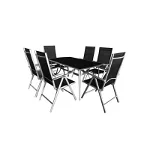 Set masa dreptunghiulara, cu 6 scaune pentru gradina, din metal + textilen, Inovius