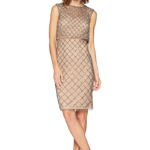 Adrianna Papell Fully Beaded Cap Sleeve Cocktail Dress Culoarea Lead Nude