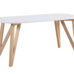 Masă de dining Nordik 180x90x76 cm, lemn de stejar, alb, Design Fever