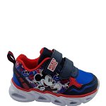 Walt Disney, Pantofi sport cu velcro si imprimeu Mickey Mouse, Rosu/Alb/Bleumarin
