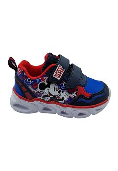 Walt Disney, Pantofi sport cu velcro si imprimeu Mickey Mouse, Rosu/Alb/Bleumarin
