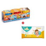 Pachet Special: Plastilina pentru bebelusi Carioca 3×75 g/cutie + Servetele umede bebe Alinan 56 buc/set