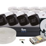 Kit supraveghere complet, 4 camere Full HD, DVR 4 canale cu AI, HDD, - GATA DE INSTALARE, KITSAF2MPSAF-M-1TB