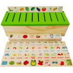 Joc asociere si sortare - Cutie Montessori cu 88 piese din lemn, OEM
