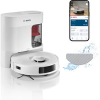 Aspirator robot Bosch aspirare&spalare, Statie de golire, putere maxima 11000 PA, Navigare 360° LiDAR, Funcție Reduced Tangling, recipient praf 0.4 L , Home Connect, Alb