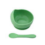 Set castron farfurie cu ventuza lingurita si capac verde pal, Oaki