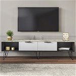 Comoda TV, Minima, Marblous, 180x45x35 cm, Marmură / Negru / Alb, Minima