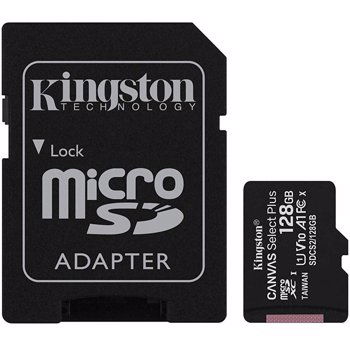 Card de Memorie Kingston Micro SDXC Canvas Select Plus 100R, 128GB, Clasa 10, UHS-I + Adaptor