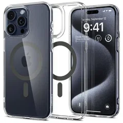 Husa MagSafe pentru Apple iPhone 15 Pro Max, Spigen, Ultra Hybrid Carbon, Transparenta, Spigen