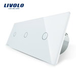 Intrerupator triplu cu touch Livolo din sticla alb, VL-C701/C701/C701-11