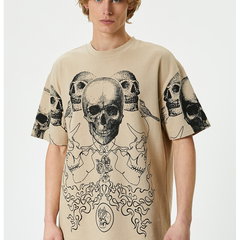 KOTON, Tricou supradimensionat de bumbac cu imprimeu grafic, Negru, Gri inchis, S