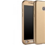 Husa Full Cover 360 + folie sticla Samsung Galaxy A7 (2017), Gold, SMART CONCEPT MOBIL SRL
