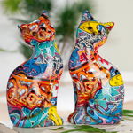 Set 2 decoratiuni Cats Sitting Pop Art, Rasina, Multicolor, 14x28x9 cm, GILDE