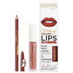 Kit de buze Oh! My Velvet Lips Eveline Cosmetics (Concentratie: Set, Nuanta Ruj: 14 Choco Truffle), Eveline Cosmetics