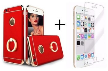 Pachet husa Elegance Luxury 3in1 Ring Red pentru Apple iPhone 6 / Apple iPhone 6S cu folie de sticla gratis, MyStyle