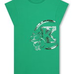KARL LAGERFELD KIDS, Rochie-tricou cu imprimeu logo, Roz/Argintiu