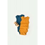 Set 2 body-uri fara maneci bebe unisex, bumbac organic si modal, bleumarin/galben, Baby Cosy, marime 0-3 luni