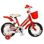 Bicicleta fete Rich Baby R1208A, roata 12", C-Brake, cosulet, roti ajutatoare cu LED, 2-4 ani, rosu/alb, RICH BABY
